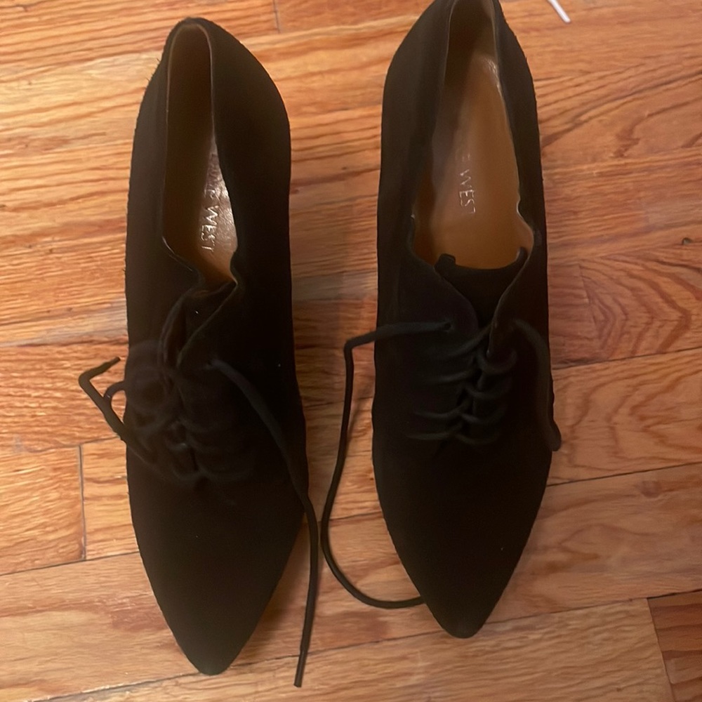 Black 4 inch lace up wedge heels from Nine West